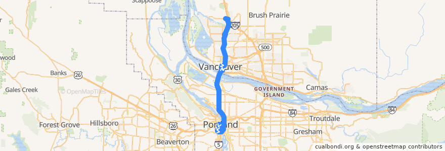 Mapa del recorrido Bus 105: Portland => Salmon Creek Park & Ride (morning) de la línea  en Stati Uniti d'America.