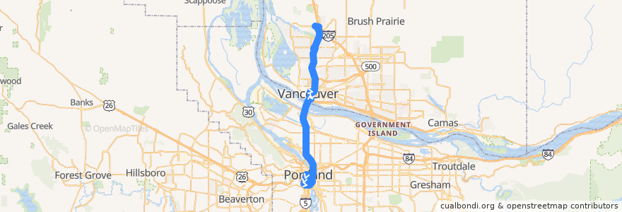 Mapa del recorrido Bus 105: Portland => Salmon Creek Park & Ride (morning) de la línea  en アメリカ合衆国.