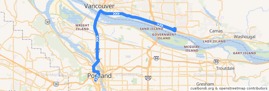 Mapa del recorrido Bus 164: Portland => Fisher's Landing Transit Center (evening) de la línea  en ایالات متحده آمریکا.