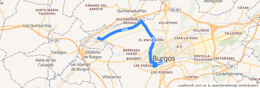 Mapa del recorrido L44: Pza. Mio Cid - Villalonquejar de la línea  en Burgos.