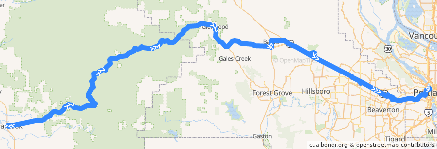 Mapa del recorrido Bus 5: Tillamook => Portland de la línea  en Орегон.