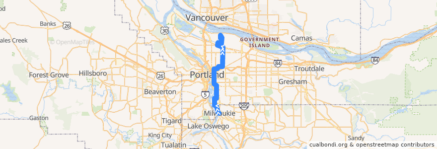 Mapa del recorrido Bus 70: Milwaukie => Columbia River Correctional Center via Southeast 13th Avenue de la línea  en Portland.