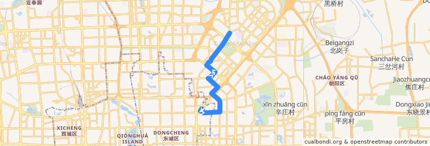 Mapa del recorrido Bus 132: 东直门枢纽站 => 望京北路东口 de la línea  en 朝阳区.