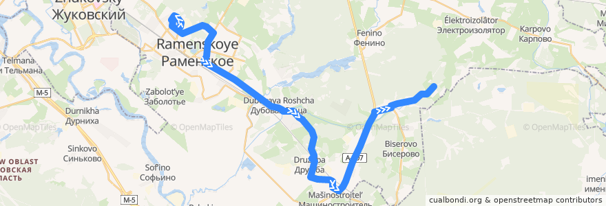 Mapa del recorrido Автобус №21: Раменское (3-ий квартал) – ст. Бронницы – Пласкинино (Сады) de la línea  en Раменский городской округ.