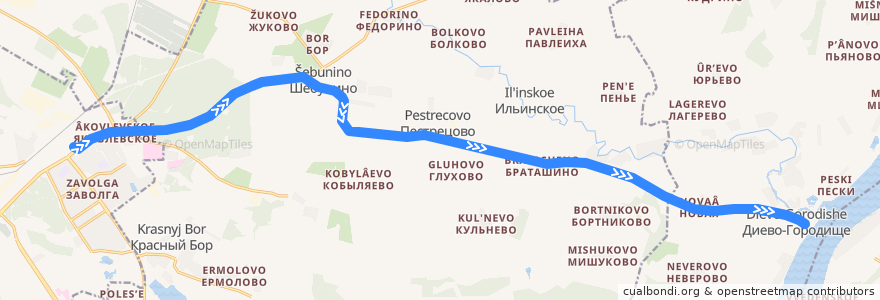 Mapa del recorrido Автобус 122: Ярославль - Д-Городище de la línea  en Yaroslavl Oblastı.