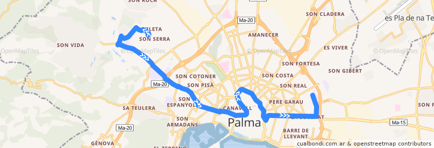 Mapa del recorrido Bus 7: Son Xigala → Son Gotleu de la línea  en Palma.