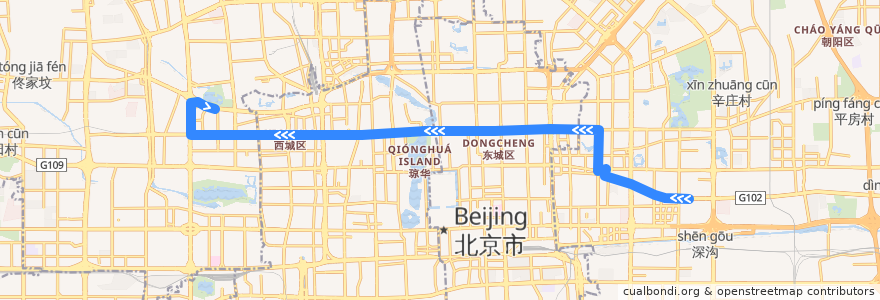 Mapa del recorrido Trolleybus 118: 红庙路口东 => 紫竹院南门 de la línea  en Beijing.