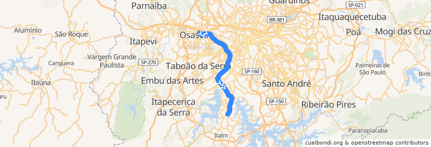 Mapa del recorrido Linha 9 - Esmeralda: Osasco ⇒ Grajaú de la línea  en Сан-Паулу.