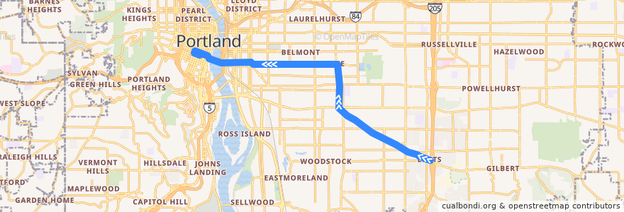 Mapa del recorrido Bus 14: Lents => Portland de la línea  en Portland.