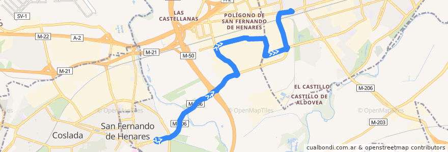 Mapa del recorrido Bus 220: San Fernando de Henares → Torrejón de Ardoz de la línea  en Comunidad de Madrid.