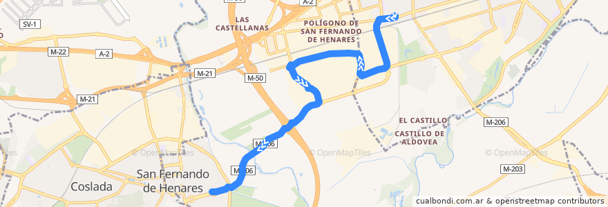 Mapa del recorrido Bus 220: Torrejón de Ardoz → San Fernando de Henares de la línea  en Comunidad de Madrid.