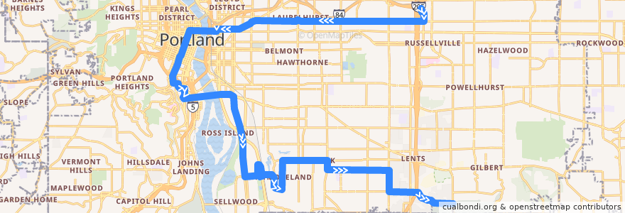 Mapa del recorrido Bus 19: Gateway Transit Center => Mount Scott & 112th via Southeast 32nd Avenue de la línea  en Portland.