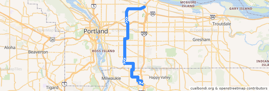 Mapa del recorrido Bus 71: Clackamas Town Center => Parkrose/Sumner Transit Center de la línea  en Орегон.