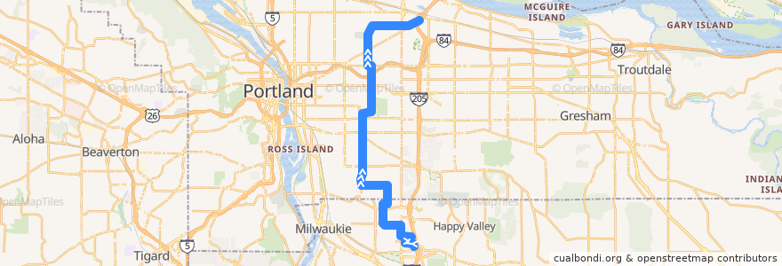 Mapa del recorrido Bus 71: Clackamas Town Center => Parkrose/Sumner Transit Center de la línea  en Oregon.
