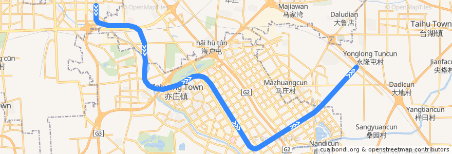 Mapa del recorrido Subway YZ: 宋家庄 => 亦庄火车站 de la línea  en Peking.