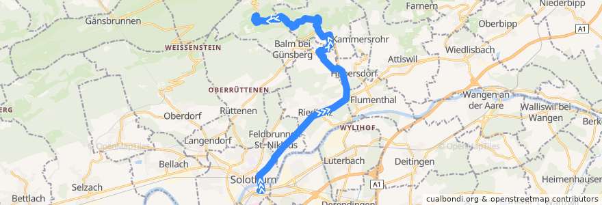 Mapa del recorrido Bus 12: Solothurn => Oberbalmberg de la línea  en Amtei Solothurn-Lebern.