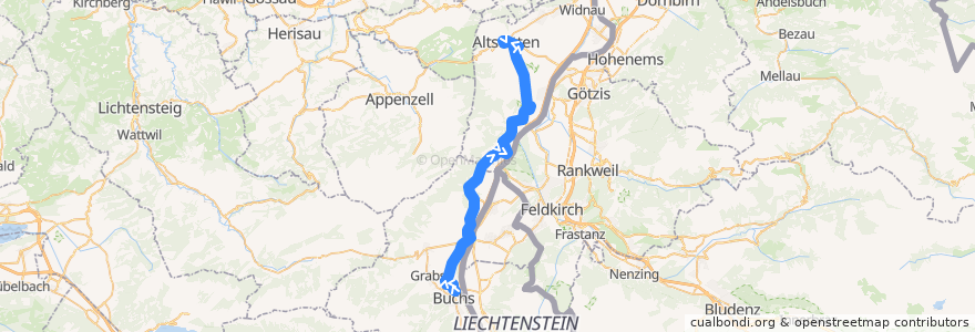 Mapa del recorrido Bus 300: Buchs SG, Bahnhof => Altstätten SG, Stadt de la línea  en St. Gallen.