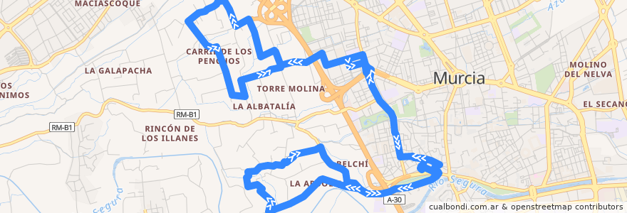 Mapa del recorrido La Albatalía - Murcia - La Arboleja de la línea  en Verger-de-Murcie.