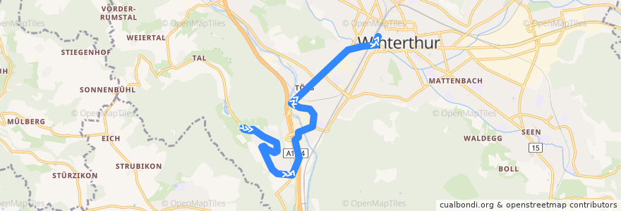 Mapa del recorrido Bus 5: Dättnau → Hauptbahnhof de la línea  en Winterthur.