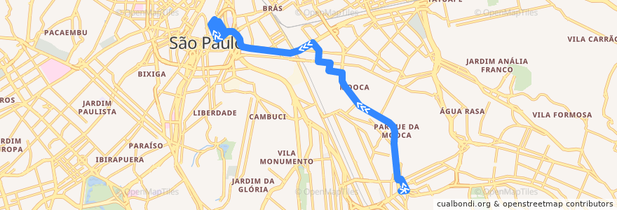 Mapa del recorrido 3160-10 Term. Pq. D. Pedro II de la línea  en Сан-Паулу.