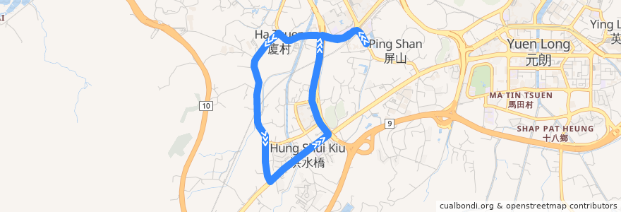 Mapa del recorrido 港鐵巴士K75綫 MTR Bus K75 (天水圍站 Tin Shui Wai Station ↺ 洪水橋 Hung Shui Kiu) de la línea  en Yuen Long (distrito).