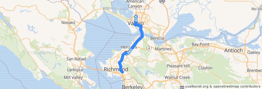 Mapa del recorrido SolanoExpress Red Line: Sereno Transit Center => Vallejo Transit Center => El Cerrito del Norte BART (early mornings) de la línea  en Califórnia.