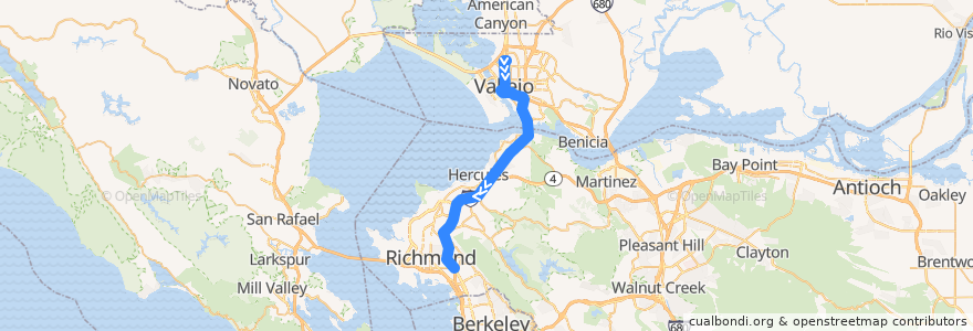 Mapa del recorrido SolanoExpress Red Line: Sereno Transit Center => Vallejo Transit Center => El Cerrito del Norte BART (early mornings) de la línea  en Californië.