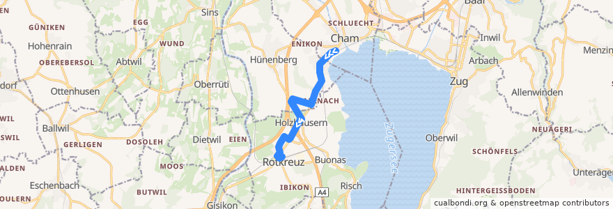 Mapa del recorrido Bus 48: Cham, Bahnhof => Hünenberg, Bösch => Rotkreuz, Bahnhof Nord de la línea  en Zug.