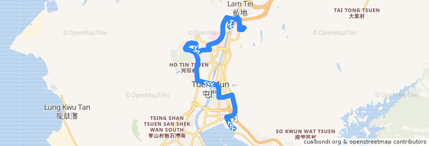 Mapa del recorrido 港鐵巴士K58綫 MTR Bus K58 (青山灣 Castle Peak Bay → 富泰 Fu Tai) de la línea  en 屯門區 Tuen Mun District.