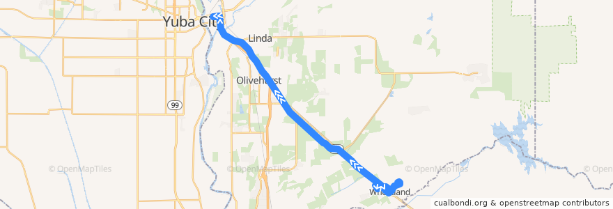 Mapa del recorrido Wheatland de la línea  en Yuba County.