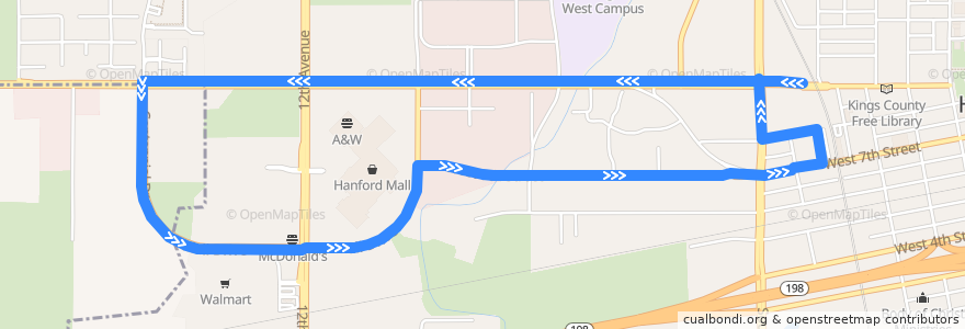 Mapa del recorrido West Hanford de la línea  en Hanford.