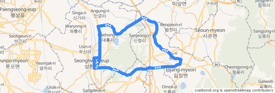 Mapa del recorrido 천안 시내버스 160 de la línea  en 西北區.