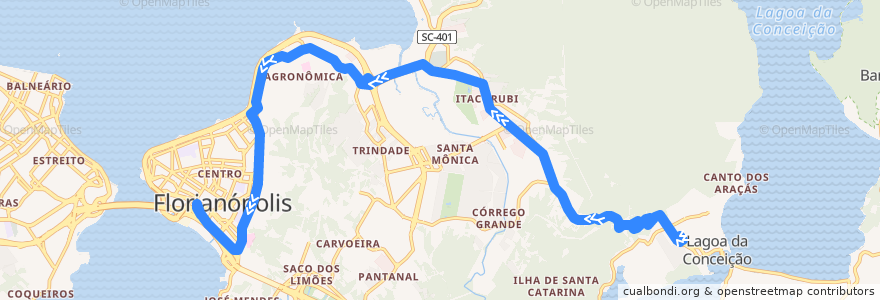 Mapa del recorrido Ônibus 330: Lagoa da Conceição, TILAG=>TICEN de la línea  en فلوريانوبوليس.