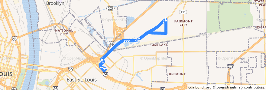 Mapa del recorrido MetroBus 6 Fairmont City de la línea  en Illinois.