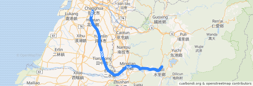 Mapa del recorrido 區間 2703 彰化->車埕 de la línea  en 中華民國12浬領海外界線.