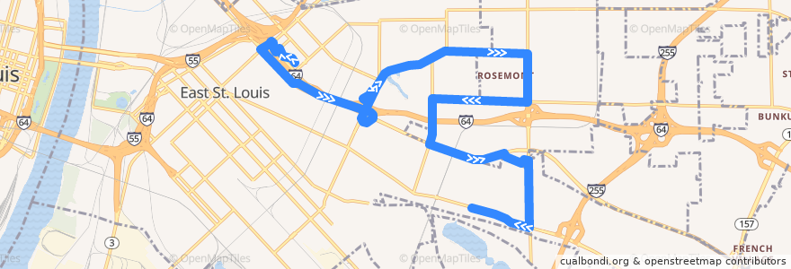 Mapa del recorrido MetroBus 6 Rosemont (eastbound) de la línea  en 伊利诺伊州 / 伊利諾州.