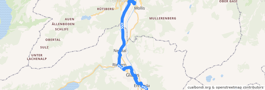 Mapa del recorrido Bus 501: Ennenda, Seilbahn => Näfels-Mollis, Bahnhof de la línea  en Glarus.