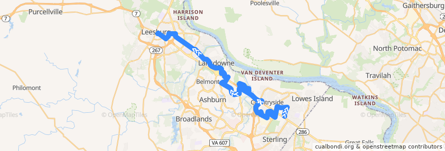 Mapa del recorrido Route 70 (7 to 7 on 7) West Bound de la línea  en Loudoun County.