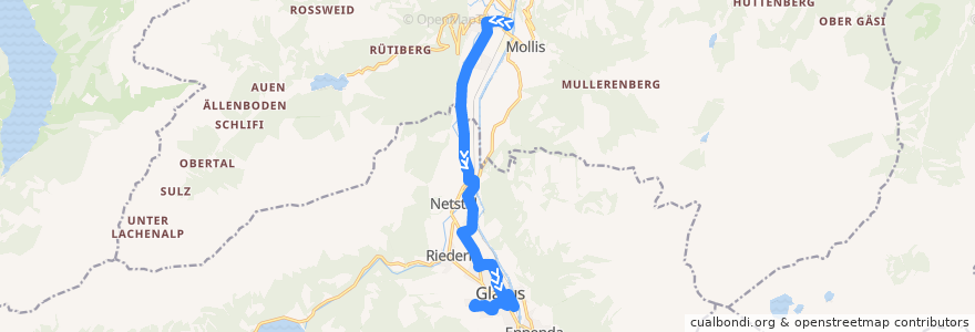 Mapa del recorrido Bus 502: Näfels-Mollis, Bahnhof => Glarus, Pfrundhaus de la línea  en Glarona.