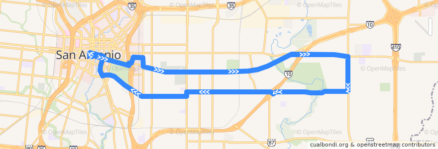 Mapa del recorrido East Commerce/Martin Luther King Lineup de la línea  en San Antonio.