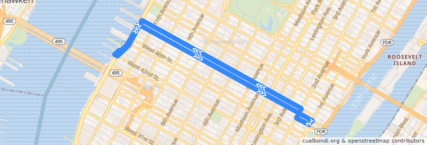 Mapa del recorrido NYCB - M50 de la línea  en Manhattan.
