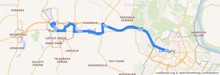 Mapa del recorrido Purcellville Connector West Bound de la línea  en Loudoun County.
