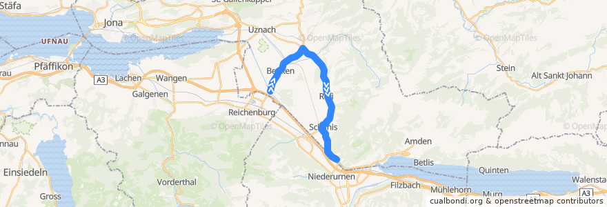 Mapa del recorrido Bus 635: Benken SG, Giessen => Ziegelbrücke, Bahnhof Nord de la línea  en Wahlkreis See-Gaster.