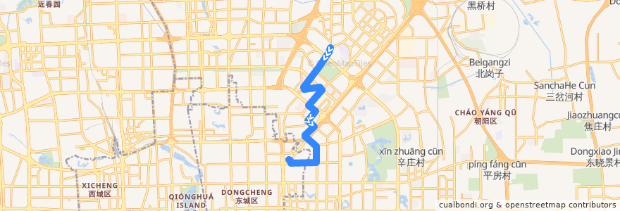 Mapa del recorrido Bus 132: 望京北路东口 => 东直门枢纽站 de la línea  en 朝阳区.