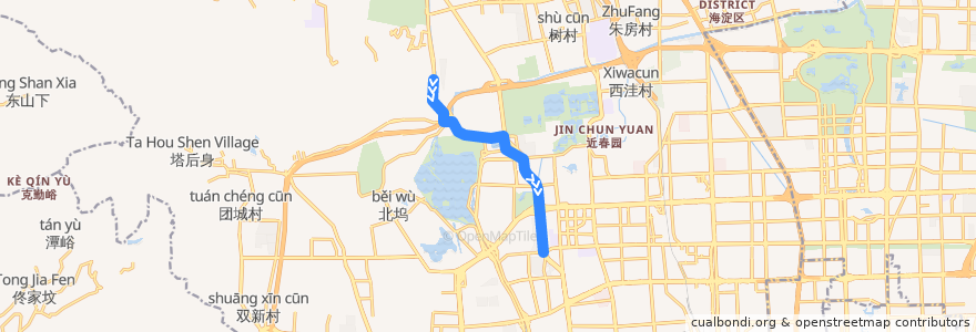 Mapa del recorrido Bus 特10: 国防大学 => 鲁谷公交场站 de la línea  en 海淀区.