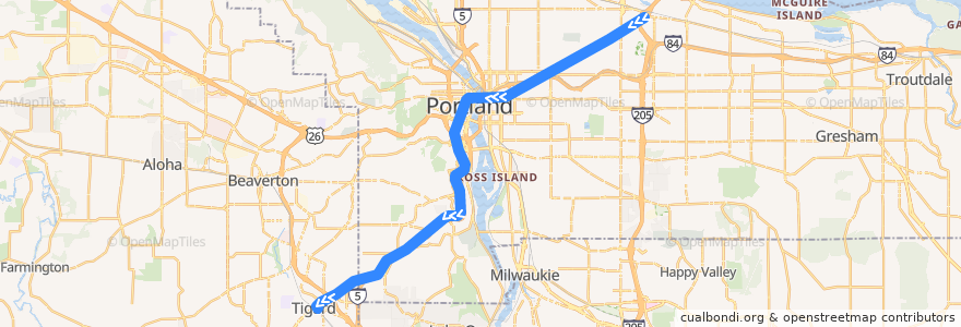 Mapa del recorrido Bus 12: Parkrose/Sumner Transit Center => Tigard Transit Center de la línea  en Portland.