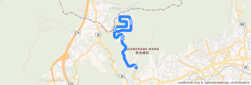 Mapa del recorrido 若葉台線 de la línea  en Asaminami Ward.