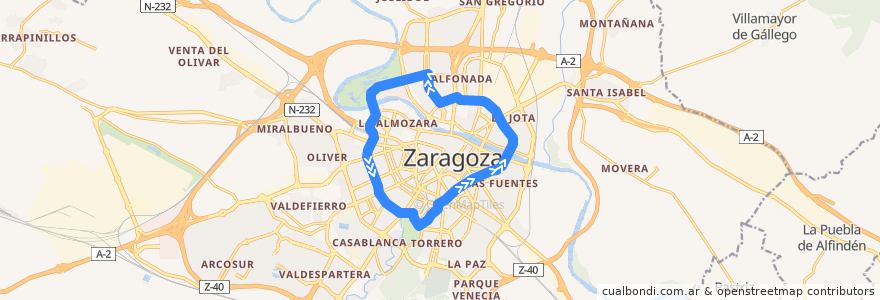 Mapa del recorrido Bus Ci2: Circular 2 de la línea  en Saragosse.