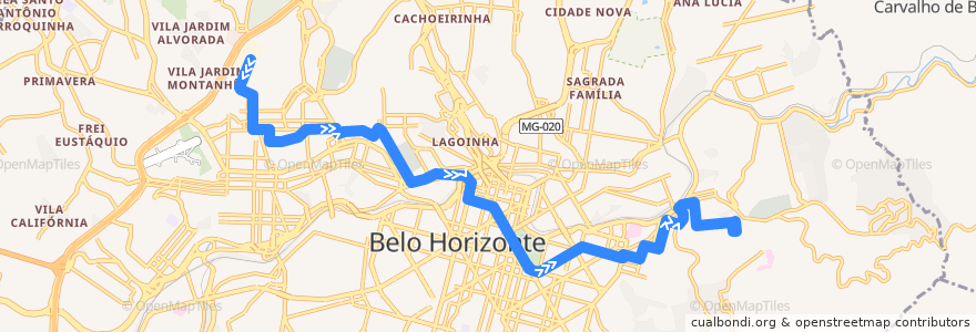 Mapa del recorrido 9403 - Paraíso/Caiçara (volta) de la línea  en Belo Horizonte.