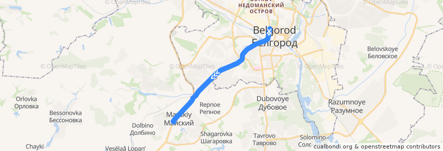 Mapa del recorrido bus №102 de la línea  en Белгородский район.